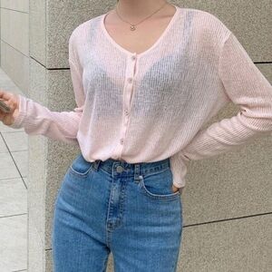 Women's Pastel Pink Button Up Cardigan Sweater